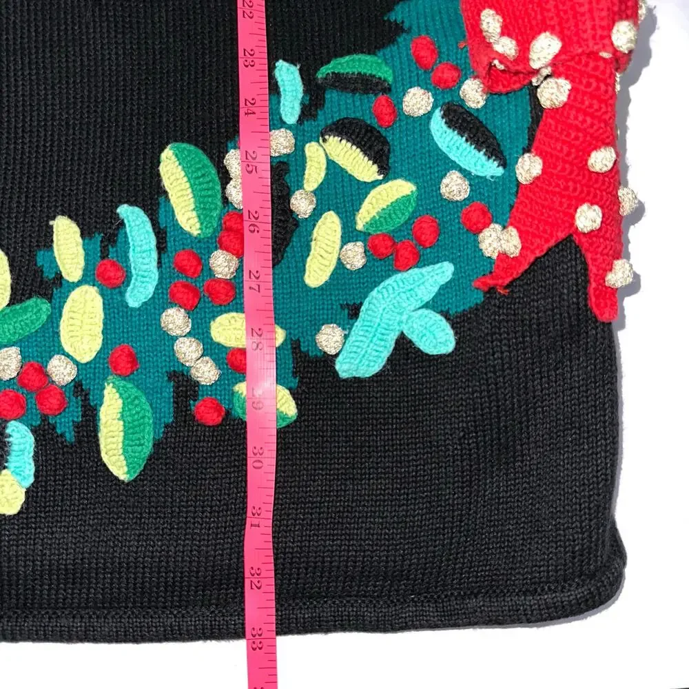 Vintage Marisa Christina Christmas Holly Berries Bow Knit Sweater Size M